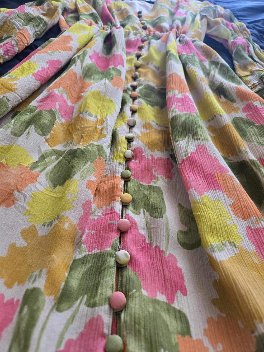 COACH-Floral Watercolor Long Sleeve Midi Dress in Pink, Yellow & Green - Picture 3 of 7